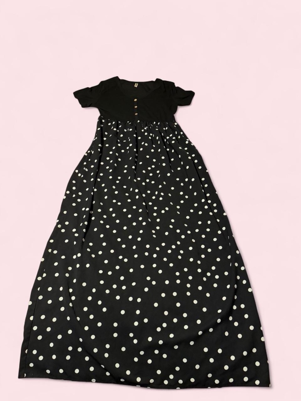Source Unknown Black Maxi Dress with White Polka Dots